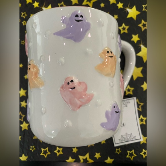 NEW Cobwebs & Cauldrons Embossed Pastel ghosts Halloween Mugs - Picture 1 of 4